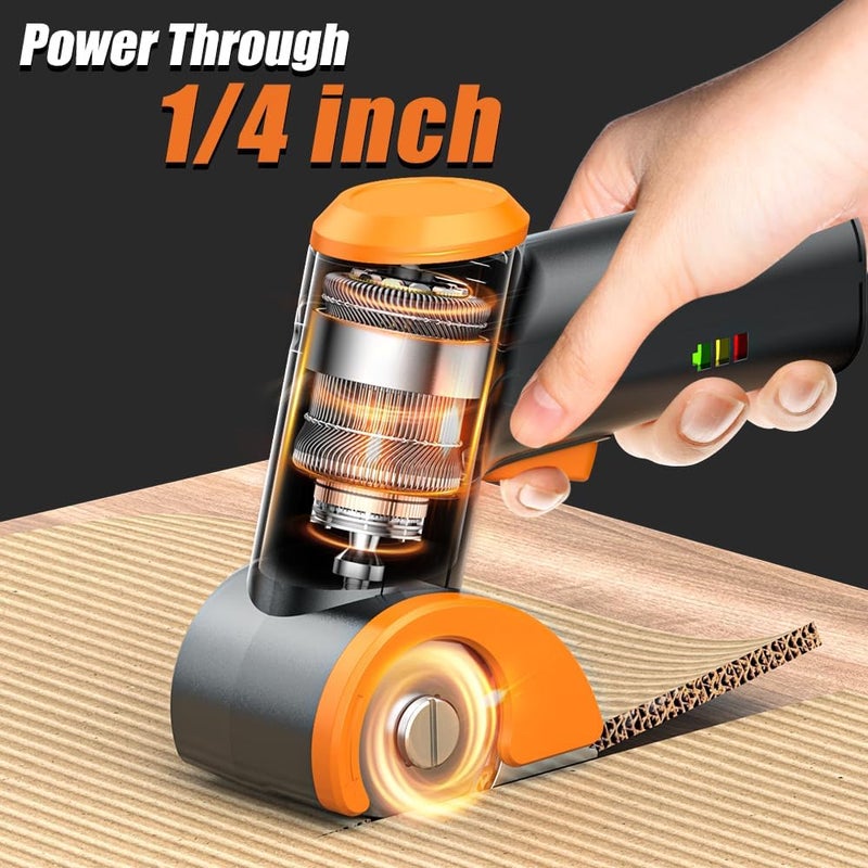 komax Cordless Electric Scissors,4V Cardboard Cutter with 3 Blades,Rechargeable 2000mAh Battery,Storage Box,Fabric Scissors Electric Box Cutter for Cardboard,Leather,Carpet,Fabric,Plastic - Black - Image 2